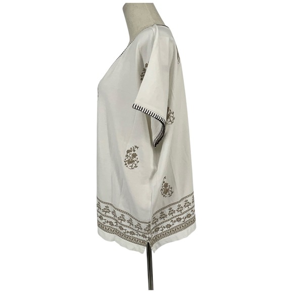 Pure Jill Embroidered Buttoned V Neck Tee White Multi Floral Print Cotton PL - Picture 4 of 10